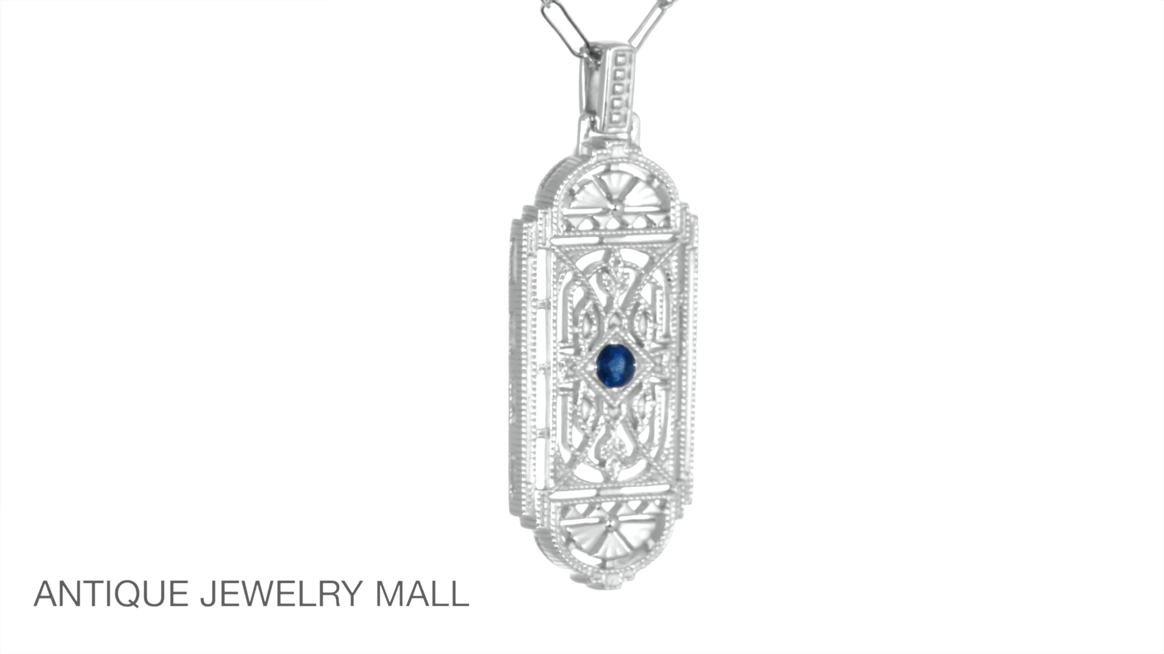 Art Deco Filigree Sapphire Geometric Pendant Necklace in