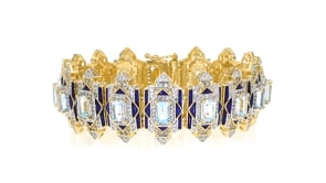 15.40 ct. t.w. London and Sky Blue and White Topaz Bracelet with Blue Enamel in 18kt Gold Over Sterling