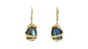 Labradorite Snake Drop Earrings with Chrome Diopside Accents in 18kt Gold Over Sterling