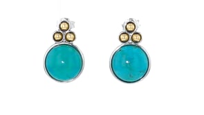 Turquoise Earrings in Sterling Silver and 14kt Yellow Gold