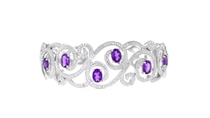 3.80 ct. t.w. Amethyst and .10 ct. t.w. White Topaz Swirl Cuff Bracelet in Sterling Silver