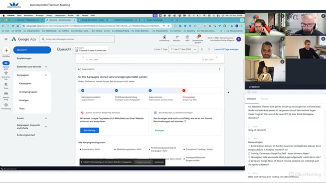 Fragen zum Tracking in GA4, die wichtigsten KPI´s für Kunden, keine Conversions beim tracken & ob sich erweitertes Call-Tracking lohnt mit Michael Klein vom 18.11.24