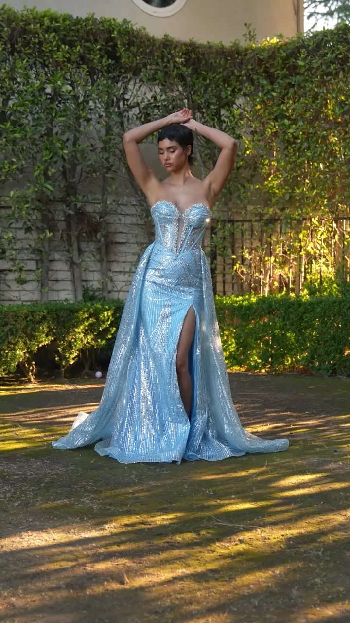 Ladivine CM384 Sheer Corset Prom Dress Crystal Detachable