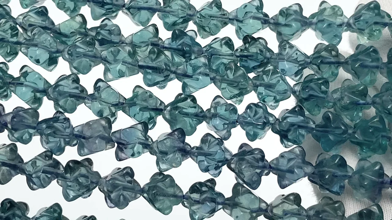 ブルーグリーンフローライト スターダイスカット8×8mm 半連/1連 