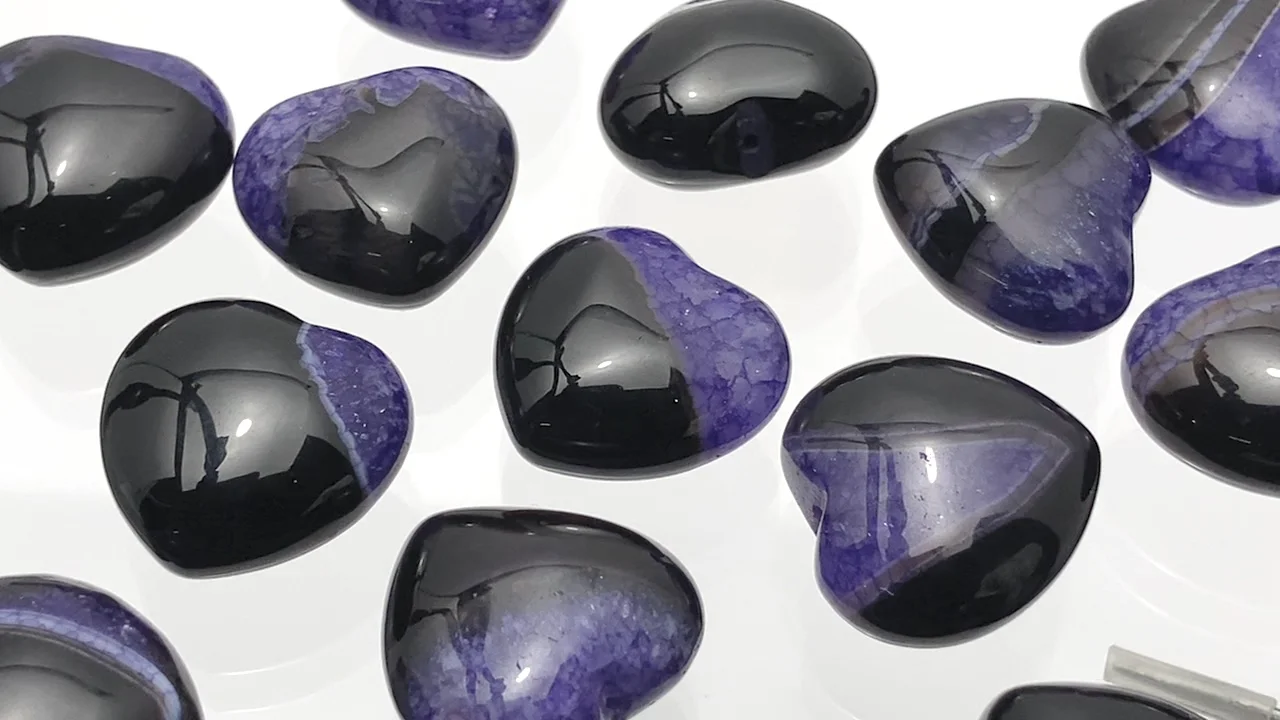 ブラックアゲート ハート ブラックアゲート×パープルカラークォーツ 片穴ハート19×20mm 2