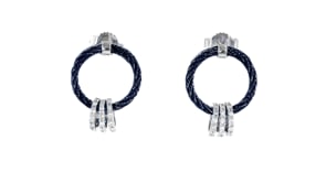 ALOR Blue Stainless Steel Cable Circle Earrings with .35 ct. t.w. Diamonds in 18kt White Gold