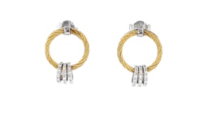 ALOR Yellow Stainless Steel Cable Circle Earrings with .35 ct. t.w. Diamonds in 18kt White Gold