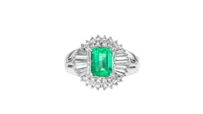 C. 1980 Vintage 1.05 Carat Emerald and .65 ct. t.w. Diamond Ring in Platinum