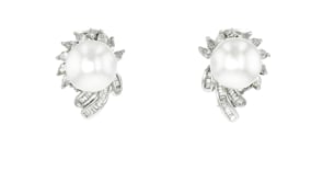 C. 1980 Vintage 13mm Cultured Pearl and 2.44 ct. t.w. Diamond Cluster Earrings in 18kt White Gold