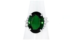 C. 1970 Vintage 9.00 Carat Green Tourmaline Ring with .35 ct. t.w. Diamonds in 18kt White Gold
