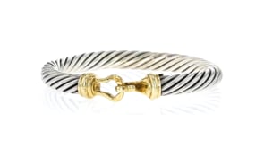 C. 1990 Vintage David Yurman Sterling Silver and 14kt Yellow Gold Buckle Bangle Bracelet