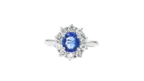 C. 1990 Vintage 1.15 Carat Sapphire and .60 ct. t.w. Diamond Ring in Platinum