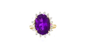 C. 1990 Vintage 6.50 Carat Amethyst and .50 ct. t.w. Diamond Ring in 14kt Yellow Gold