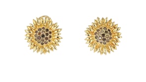 C. 1990 Vintage 1.40 ct. t.w. Brown Diamond Sunflower Earrings in 18kt Yellow Gold