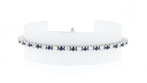 C. 1990 Vintage 2.00 ct. t.w. Sapphire and 1.70 ct. t.w. Diamond Tennis Bracelet in 18kt White Gold