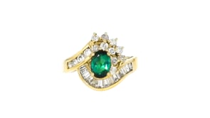 C. 1980 Vintage .72 Carat Green Tourmaline and 1.00 ct. t.w. Diamond Ring in 18kt Yellow Gold
