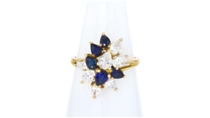 C. 1980 Vintage 1.10 ct. t.w. Diamond and .60 ct. t.w. Sapphire Cluster Ring in 18kt Yellow Gold
