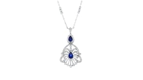C. 1980 Vintage 2.00 ct. t.w. Sapphire and 1.35 ct. t.w. Diamond Drop Necklace in 18kt White Gold