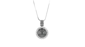 C. 1980 Vintage 14.4mm Black Cultured Pearl and 2.35 ct. t.w. Diamond Pendant Necklace in 18kt White Gold