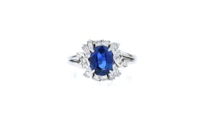 C. 2000 Vintage 1.55 Carat Certified Sapphire Ring with .50 ct. t.w. Diamonds in Platinum