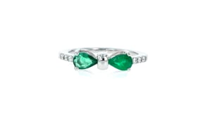 C. 2000 Vintage .55 ct. t.w. Emerald Bow Ring with Diamond Accents in 18kt White Gold