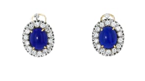 C. 1960 Vintage Lapis and 2.90 ct. t.w. Diamond Earrings in 14kt Yellow Gold and Sterling Silver
