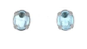 C. 1990 Vintage 36.00 ct. t.w. Sky Blue Topaz and .85 ct. t.w. Diamond Earrings in 18kt White Gold