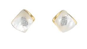 C. 1990 Vintage Talento Mother-of-Pearl and .35 ct. t.w. Diamond Earrings in 18kt Yellow Gold