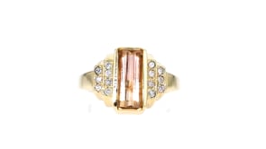 C. 1980 Vintage 1.85 Carat Orange Topaz Ring with .25 ct. t.w. Diamonds in 14kt Yellow Gold
