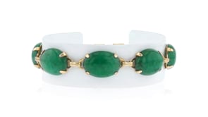 C. 1960 Vintage Jade Link Bracelet in 14kt Yellow Gold