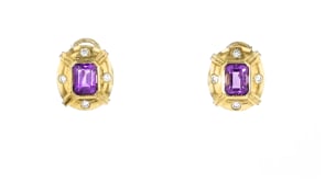 C. 1980 Vintage 3.50 ct. t.w. Amethyst and .35 ct. t.w. Diamond Earrings in 18kt Yellow Gold