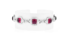 C. 1990 Vintage 17.84 ct. t.w. Rhodolite Garnet and .64 ct. t.w. Diamond Link Bracelet in 18kt White Gold