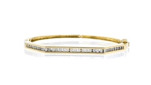 C. 1990 Vintage 1.10 ct. t.w. Diamond Geometric Bangle Bracelet in 14kt Yellow Gold