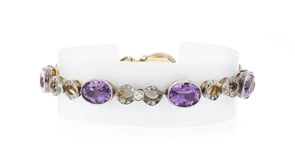 C. 1900 Vintage 16.00 ct. t.w. Amethyst and .75 ct. t.w. Diamond Link Bracelet in Sterling Silver and 14kt Yellow Gold