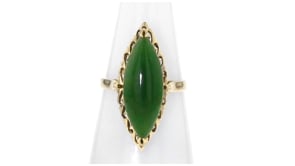 C. 1960 Vintage Nephrite Navette Ring in 10kt Yellow Gold