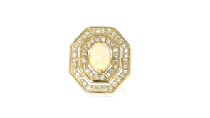 C. 1980 Vintage Opal and 1.06 ct. t.w. Diamond Ring in 18kt Yellow Gold