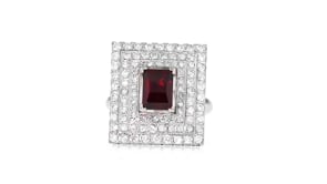 C. 1990 Vintage 1.00 Carat Garnet and 1.35 ct. t.w. Diamond Rectangular Ring in Platinum