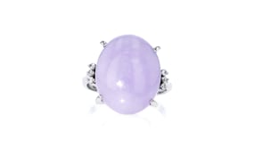 C. 1990 Vintage Lavender Jade Ring with Diamond Accents in Platinum
