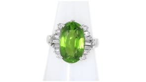 C. 2000 Vintage 6.54 Carat Peridot and .45 ct. t.w. Diamond Ring in Platinum