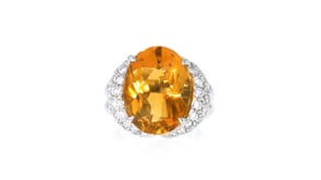 C. 1990 Vintage 8.48 Carat Citrine Ring with .74 ct. t.w. Diamonds in Platinum