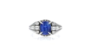 C. 1990 Vintage 2.54 Carat Sapphire and .35 ct. t.w. Diamond Ring in Platinum