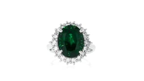C. 1990 Vintage 5.10 Carat Green Tourmaline and .72 ct. t.w. Diamond Ring in Platinum