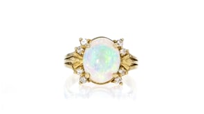 C. 1980 Vintage Opal and .30 ct. t.w. Diamond Ring in 18kt Yellow Gold