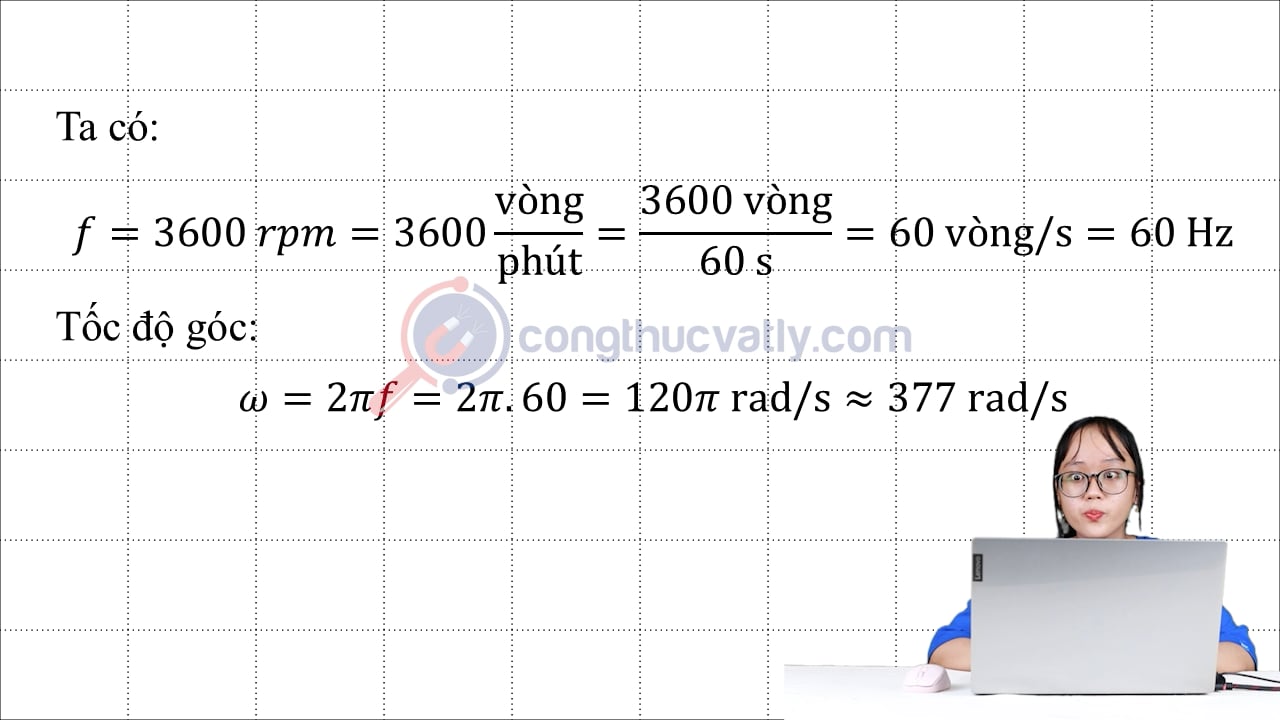 Một mô tơ điện quay quanh trục với tốc độ 3600 rpm.