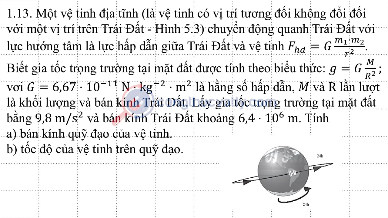 Một vệ tinh địa tĩnh (là vệ tinh có vị trí tương đối không đổi đối với một vị trí trên Trái Đất) chuyển động quanh Trái Đất với lực hướng tâm là lực hấp dẫn giữa Trái Đất và vệ tinh.