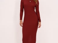 Bordeaux jurk met split_1