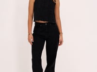 Black denim top with jacquard and bows | My Jewellery