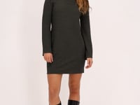 Dark green textured dress & turtleneck | My jewellery