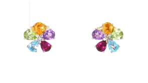 1.40 ct. t.w. Multi-Gemstone Flower Earrings with Diamonds in 10kt Yellow Gold