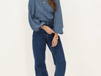 Blue chiffon top with puff sleeves